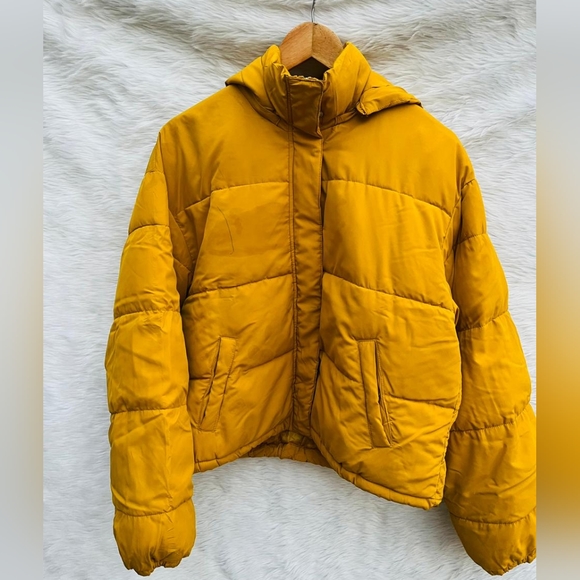 IGNI Mustard Oversized Puffer Jacket with Hoodie - Picture 7 of 10